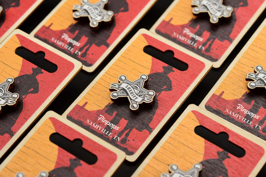 Custom lapel pins from printed wood